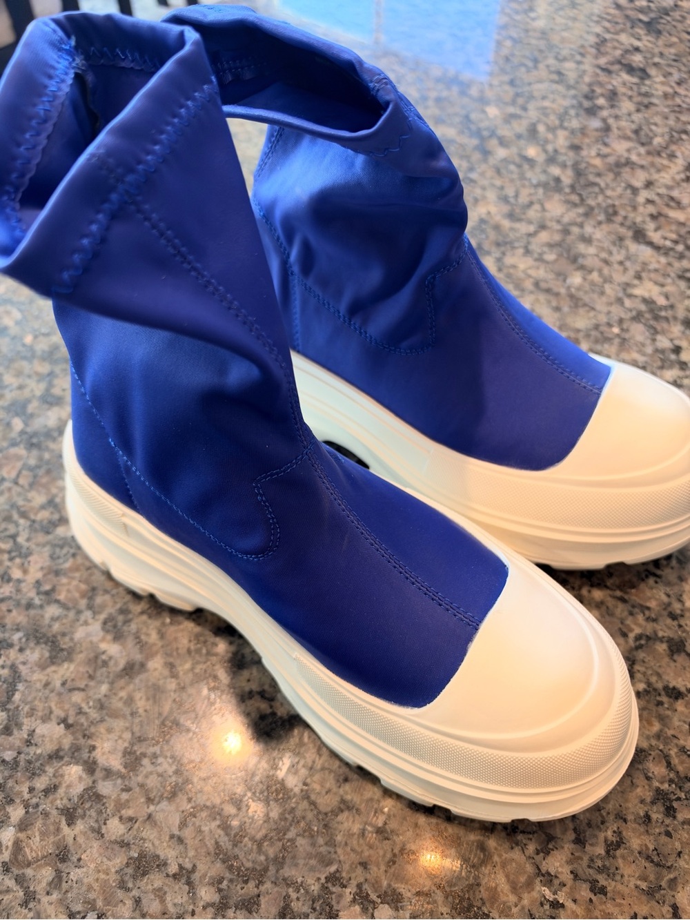 Cape Robbin Royal Blue Sock Platform Boots with White Sole Size 5
